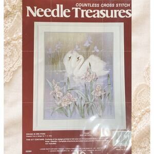 Needle Treasures Swans In Iris Pond Counted Cross Stitch Kit VTG USA New